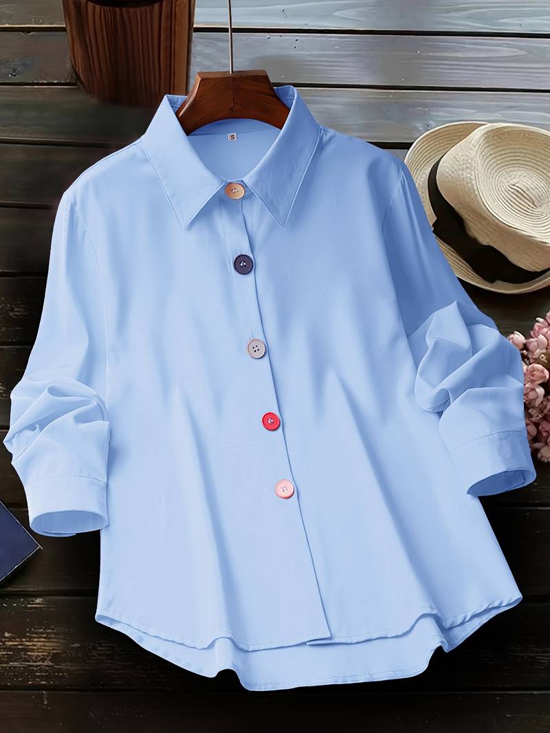 Lasangi - Camisa Casual de Manga Comprida Com Vários Botões