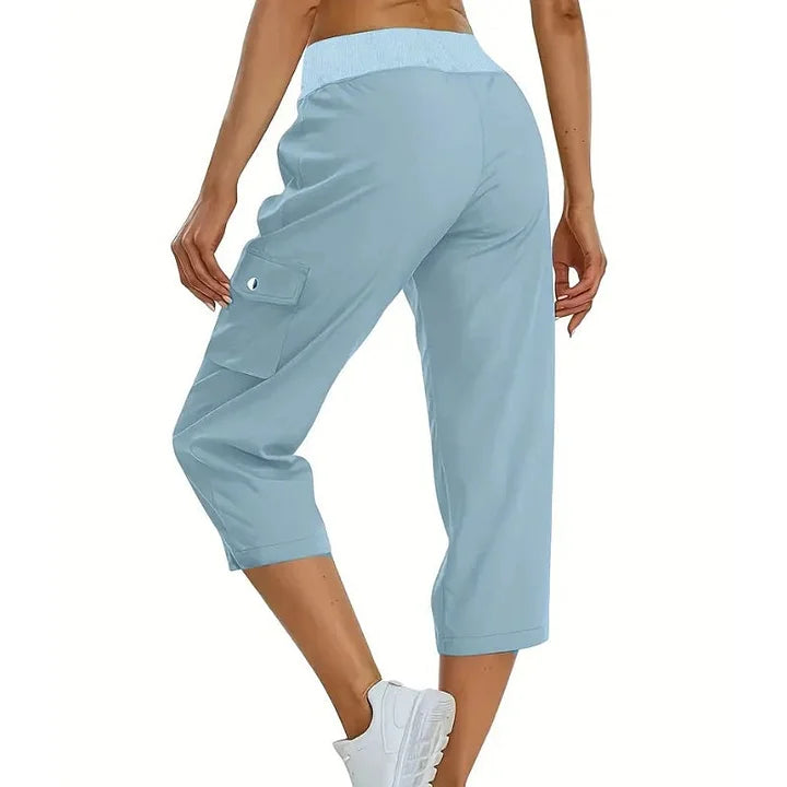 Mileni - Calças Capri Confortáveis De Cintura Alta Com Bolsos Práticos