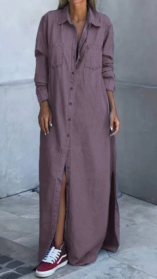 Chondona - Vestido De Ganga Com Mangas Compridas E Lapelas