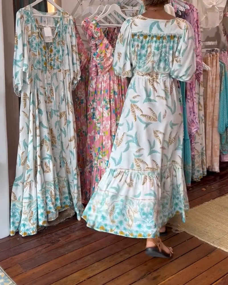 Minea - Vestido Comprido Com Estampado De Folhas