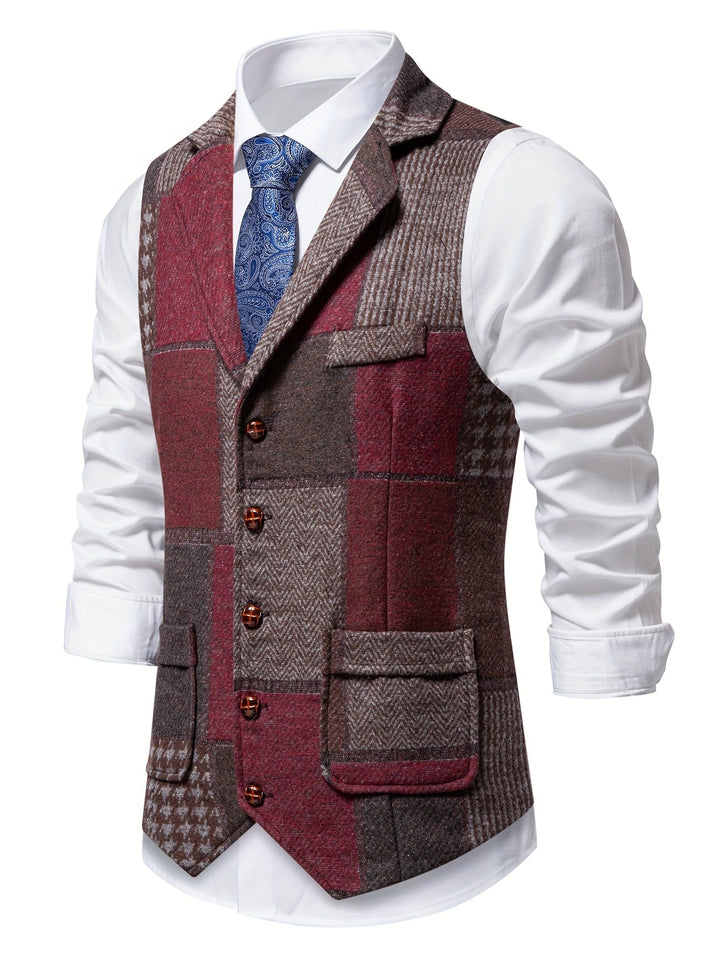 Saverse - Colete em tweed com Padrão em Espinha de Peixe em Patchwork