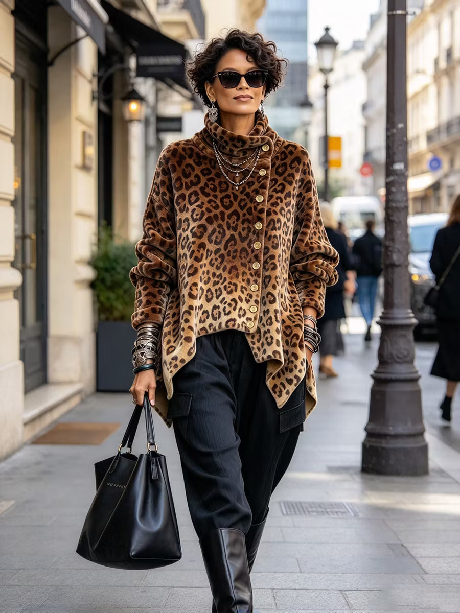 Lyrona - Blusa De Manga Comprida Com Padrão De Leopardo