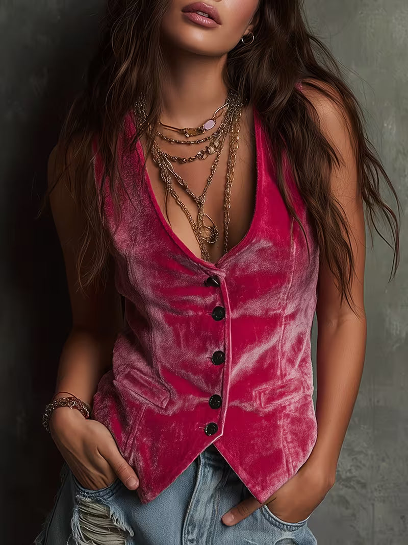 Silje - Colete Sem Mangas Com Decote Em V De Estilo Vintage