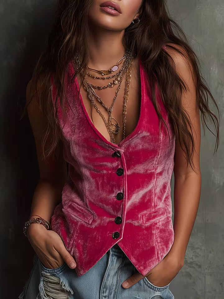 Silje - Colete Sem Mangas Com Decote Em V De Estilo Vintage