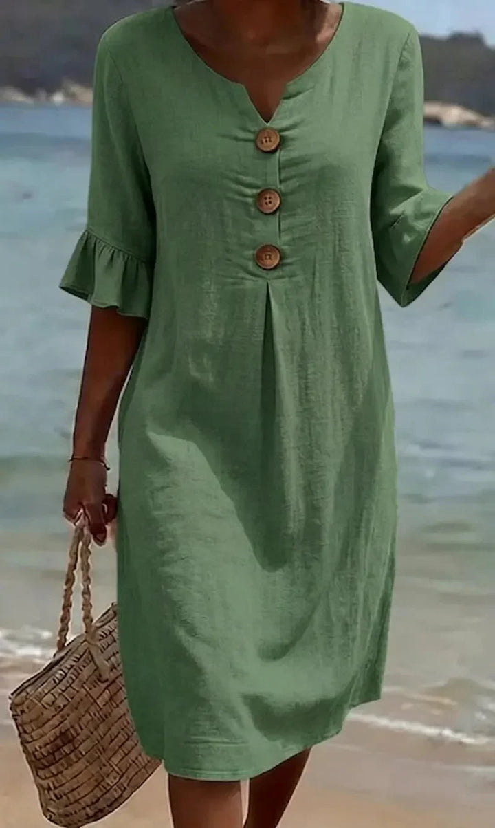 Mlaina - Vestido Midi Elegante Com Botões