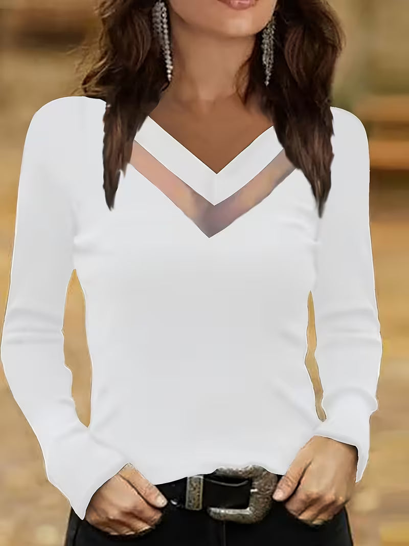 Mesha - Camisola De Manga Comprida Com Decote Em V E Inserção Em Malha