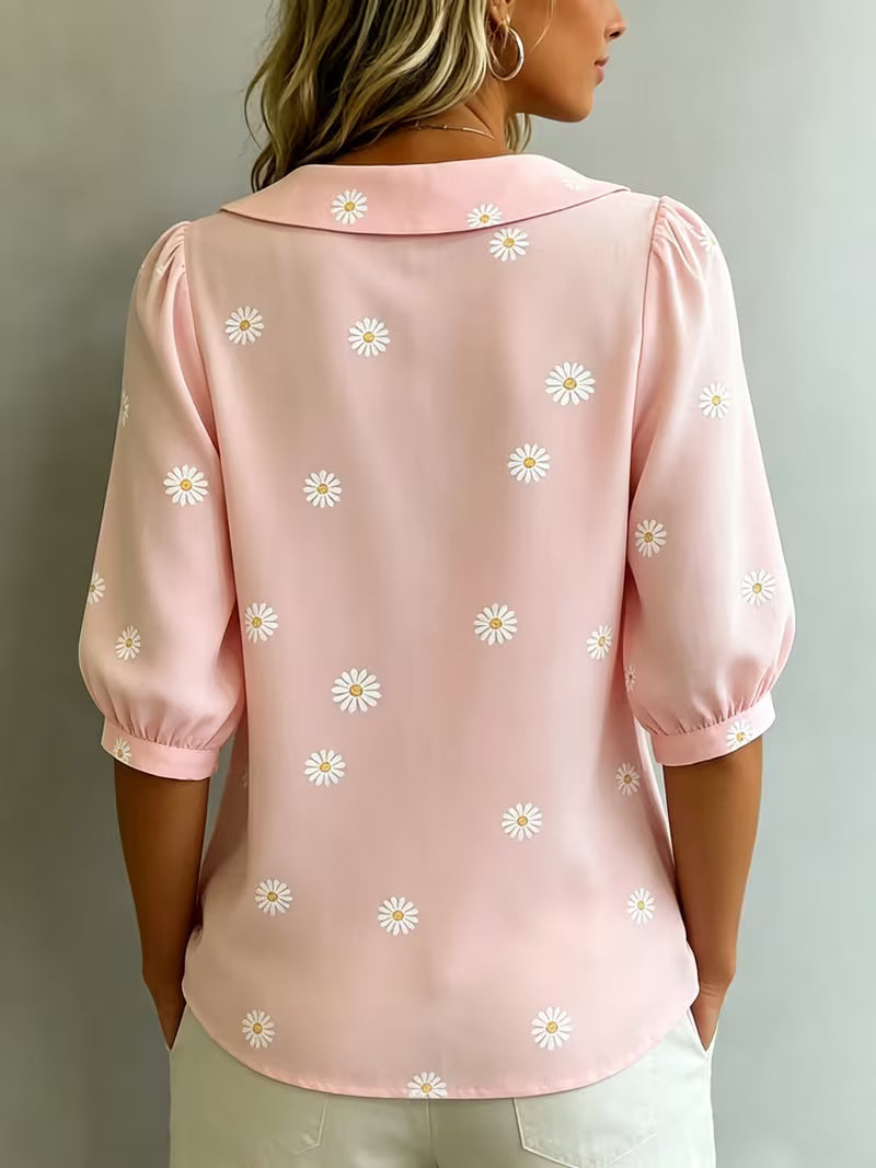 Alvique - Blusa De Manga Curta Com Gola Com Padrão Floral