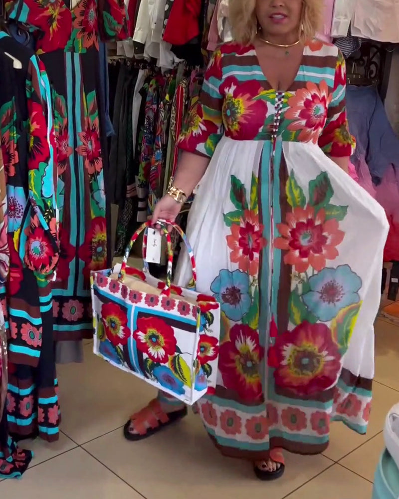 Nerijaa - Vestido Floral Com Decote Em V Profundo