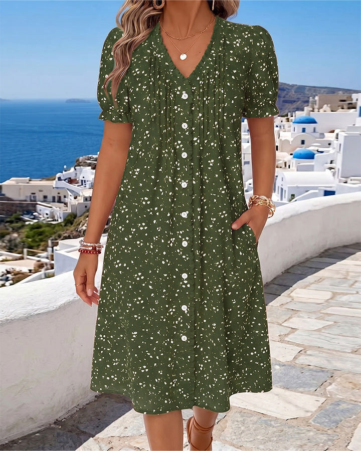 Dayma - Vestido Floral Com Decote Em V E Botões Na Frente