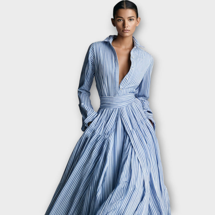 Radka - Vestido Maxi às Riscas Com Botões