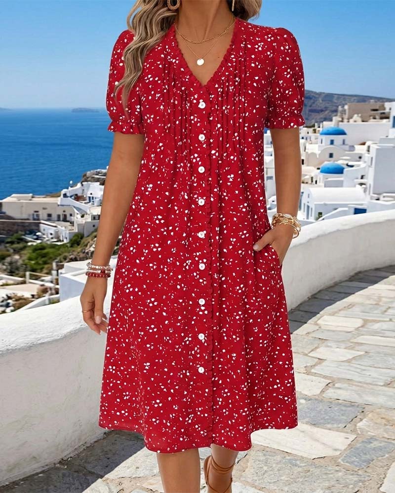 Dayma - Vestido Floral Com Decote Em V E Botões Na Frente
