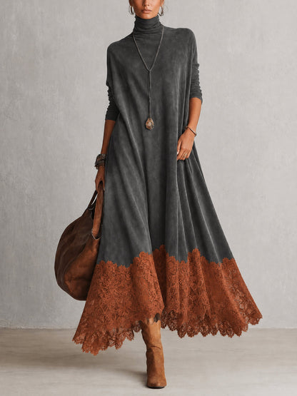 Albria - Vestido Maxi de Manga Comprida com Estilo Vintage