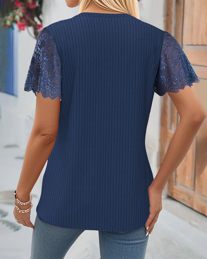 Lynza - T-shirt com painel de renda canelada