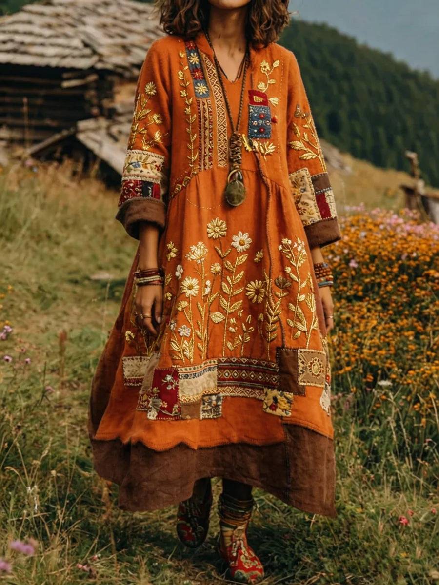 Eresha - Vestido Casual de Manga Comprida Com Estampado Floral