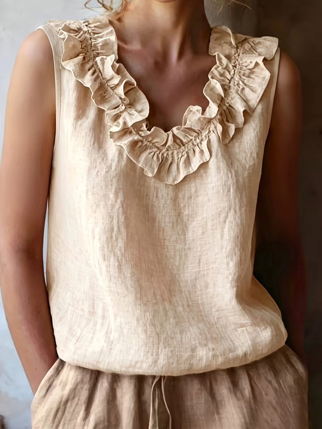 Safiya - Blusa SEM Mangas Com Decote Com Folhos