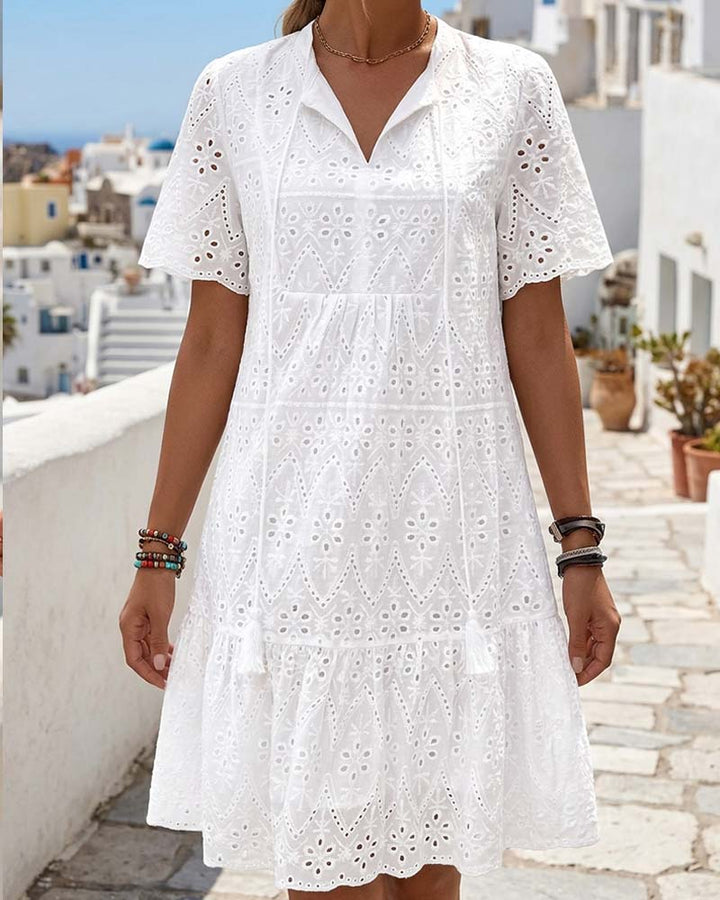 Aphinya - Vestido Com Rendilhado E Mangas Curtas