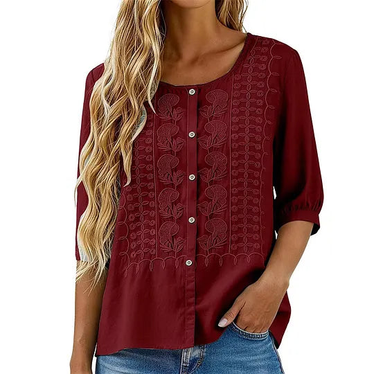 Andreza - Blusa De Algodão Com Botões