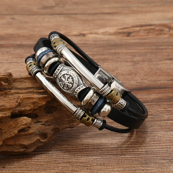 NorBrac - Pulseira De Couro Vintage Em Estilo Viking
