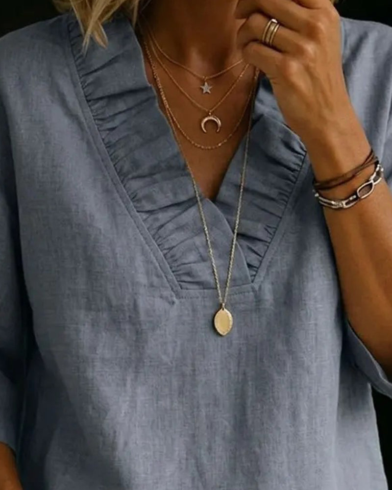 Elianne - Blusa Com Decote Em V e Folhos