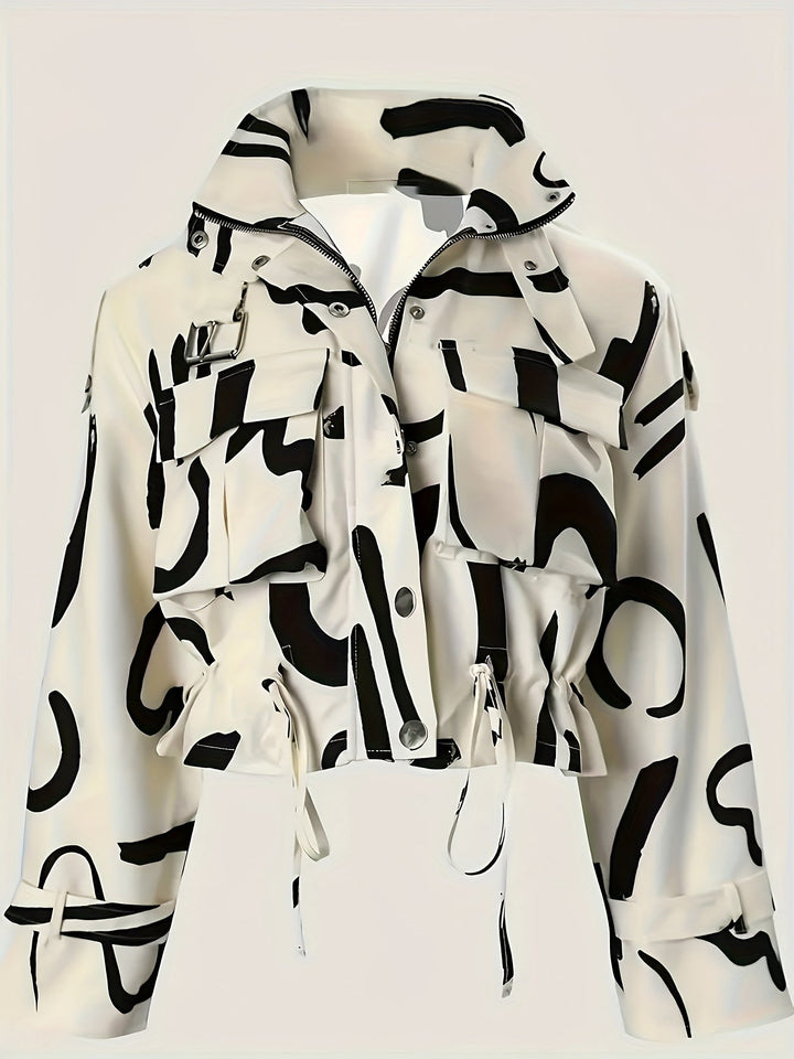 Fredely - Multi-Pocket Drawstring Waist Jacket