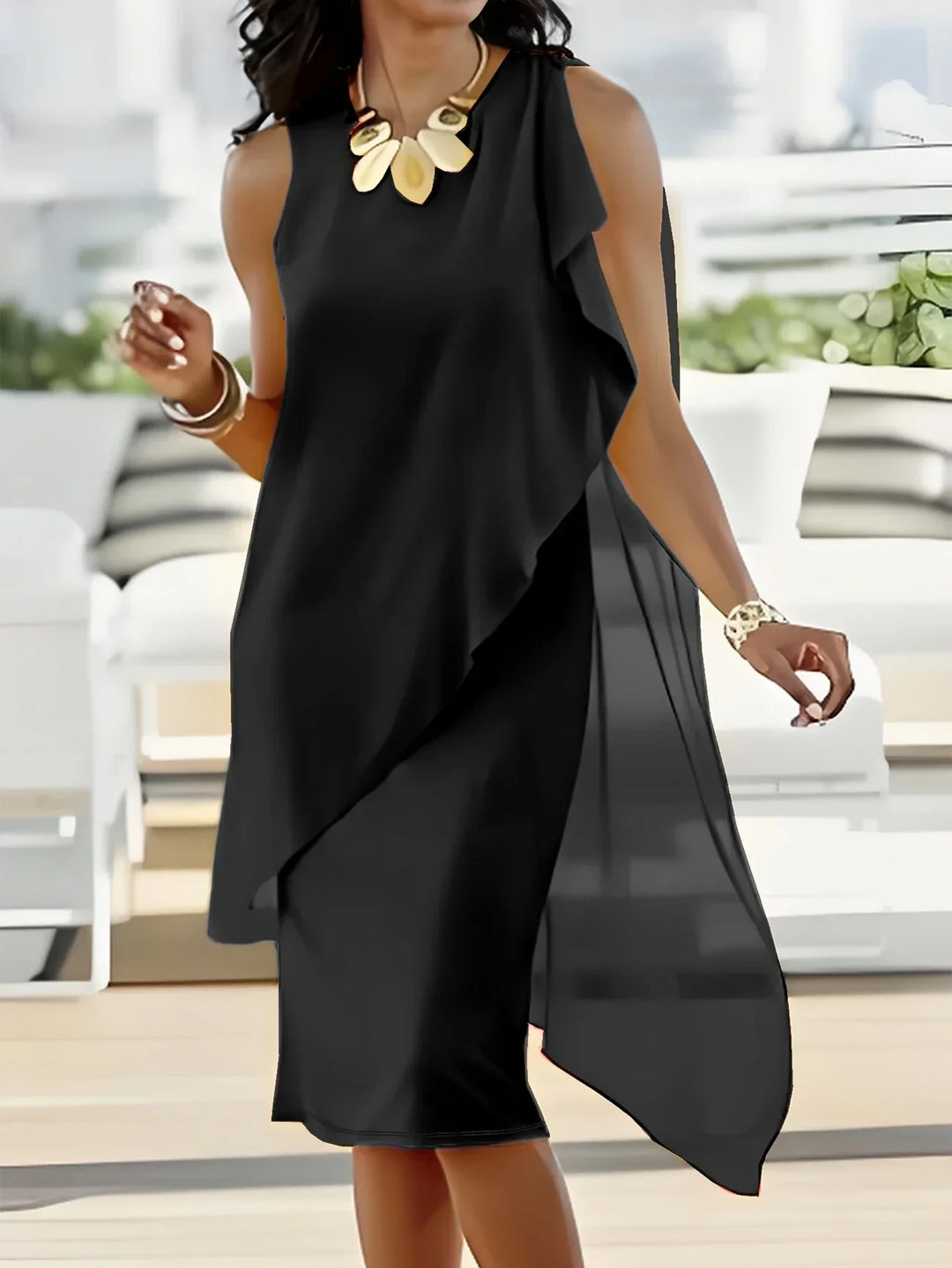 Maren - Vestido Midi Elegante Sem Mangas