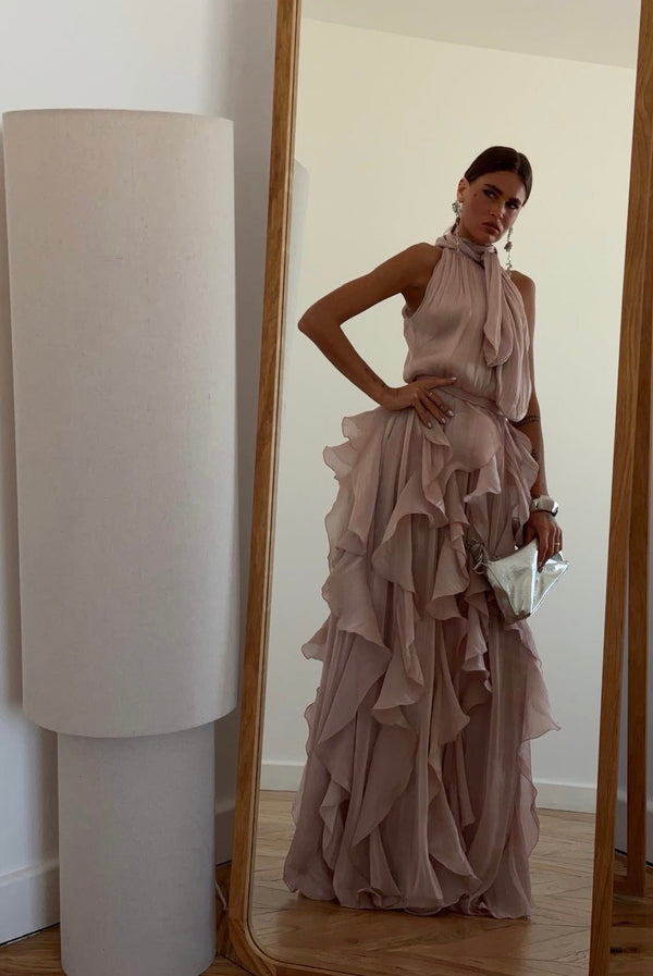 Nataly - Vestido Maxi Com Folhos Em Cascata