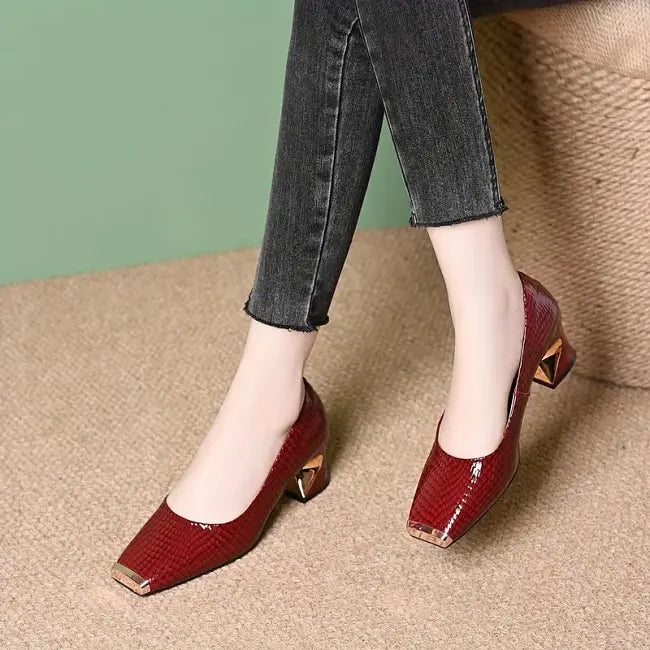 Merja - Sapatos De Salto Alto Com Padrão De Pele De Cobra E Salto Grosso