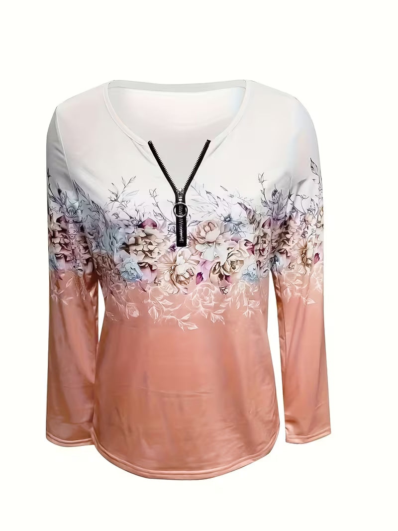 Tishna - Top Com Estampado Gráfico Floral Elegante