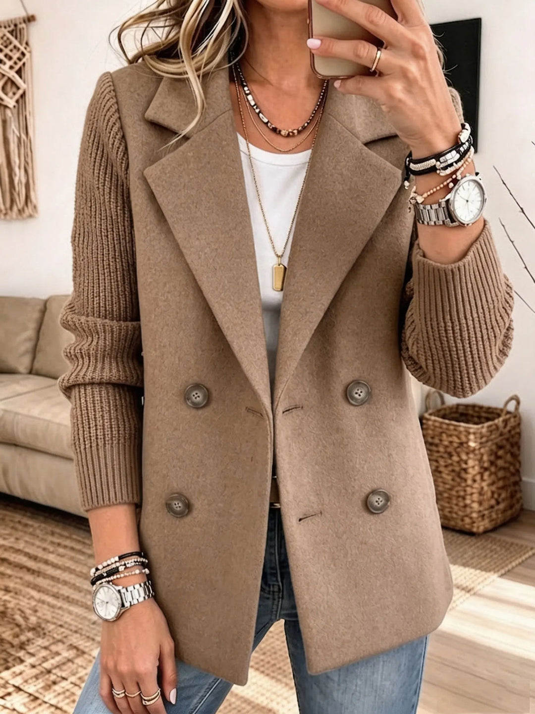 Winchell - Casaco De Outono Elegante Com Mangas Em Malha