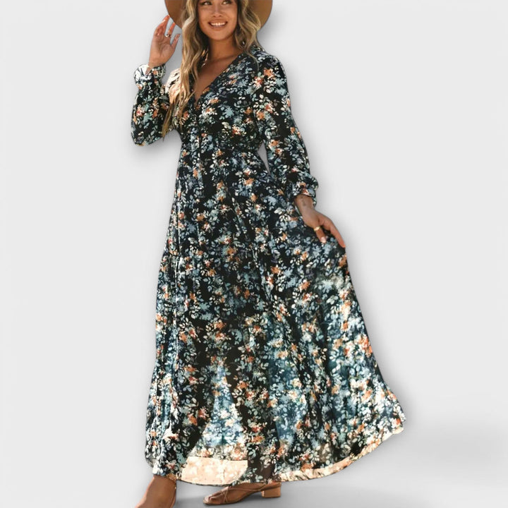 Lukrecija - Vestido longo Com Estampa Floral e Decote em V