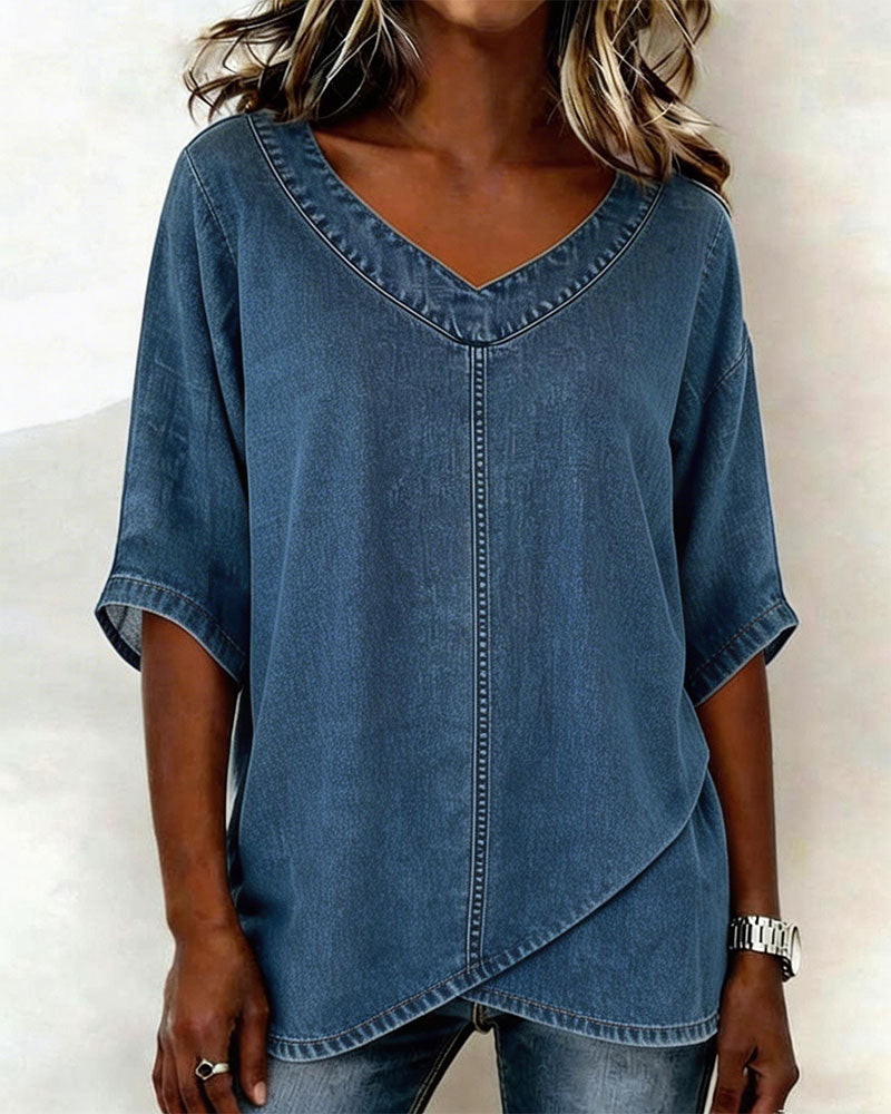 Laritza - Top Casual De Ganga Com Decote Em V