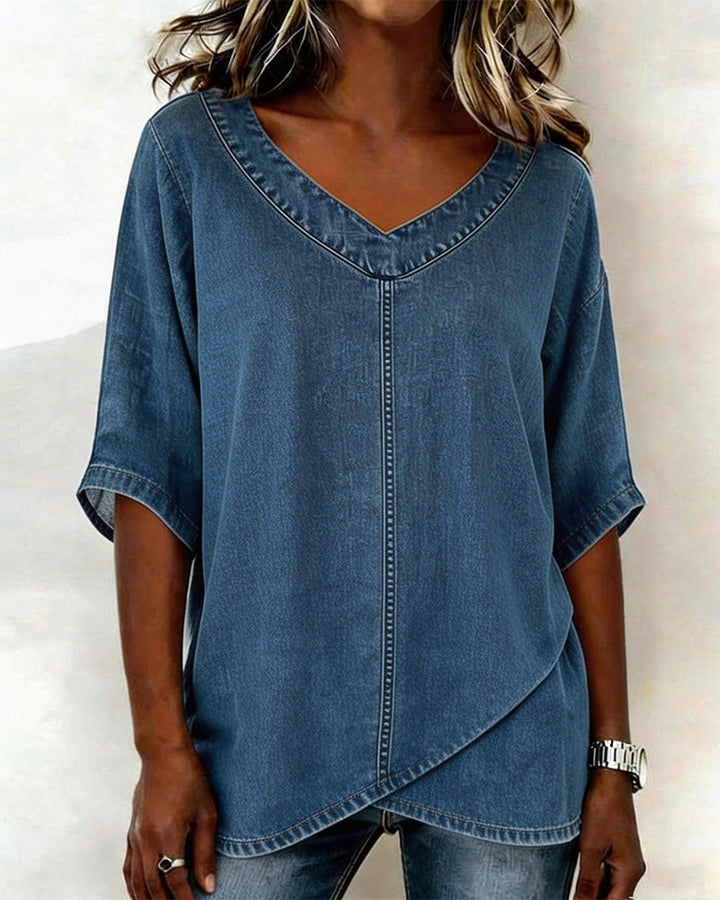 Laritza - Top Casual De Ganga Com Decote Em V