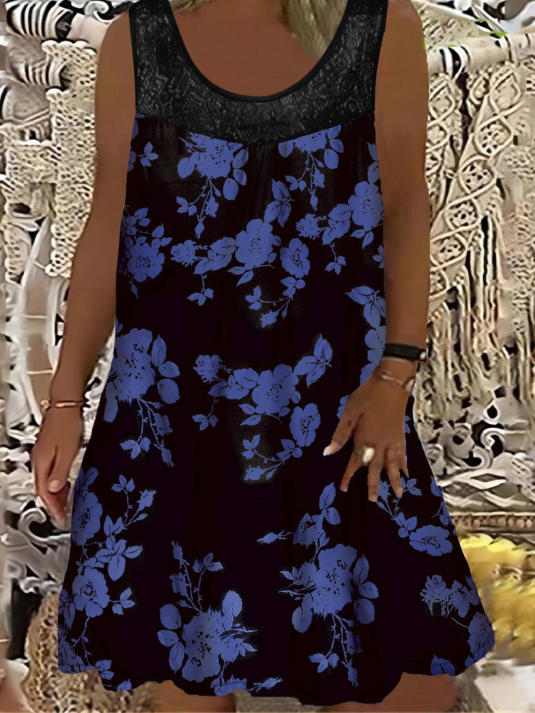 Samudri - Vestido Maxi largo Sem Mangas Com Gola Redonda