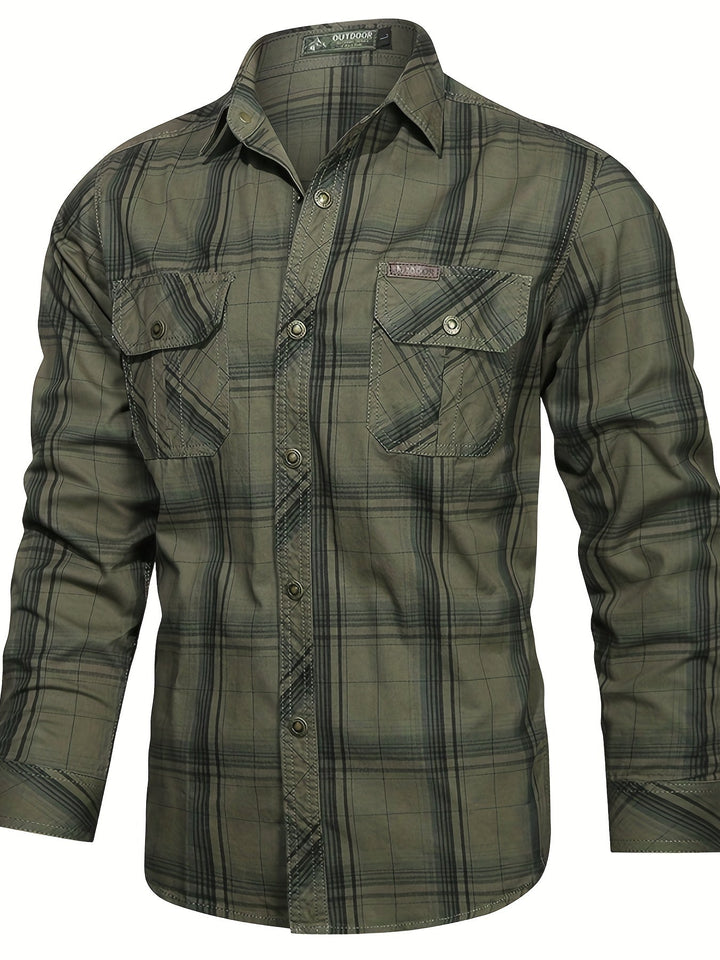 Thimos - Camisa de Manga Comprida Xadrez com Vários Bolsos