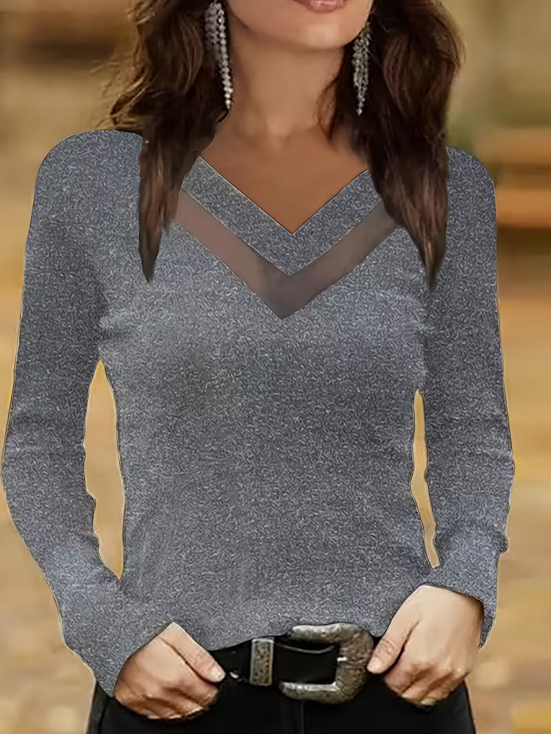 Mesha - Camisola De Manga Comprida Com Decote Em V E Inserção Em Malha