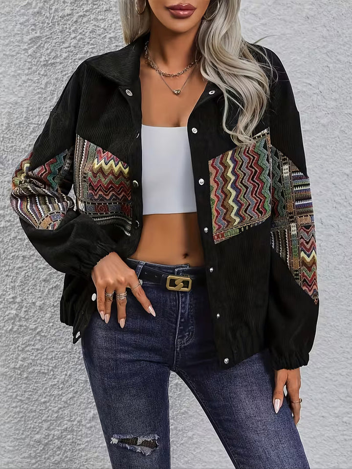 Denyque - Casaco Com Patchwork Geométrico Multicolorido e Lapelas