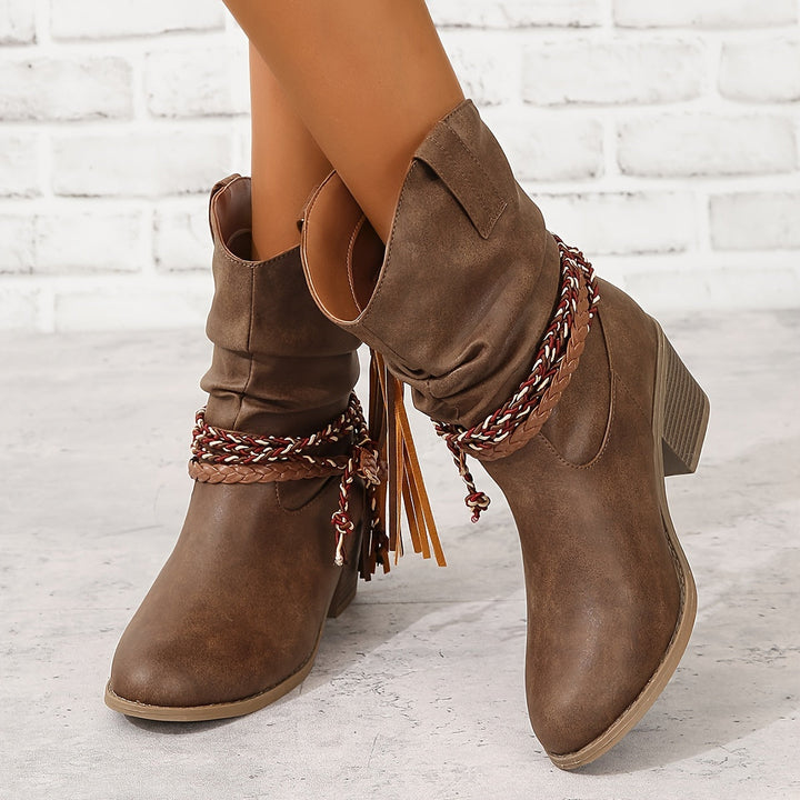 Asenath - Botas Elegantes Com Salto Grosso Em Corda