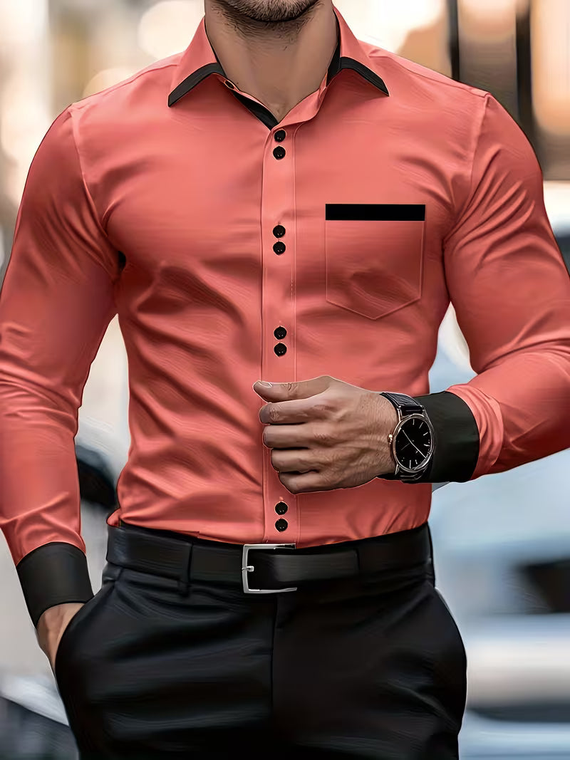 Zigmas - Camisa Elegante de Manga Comprida Com Botões