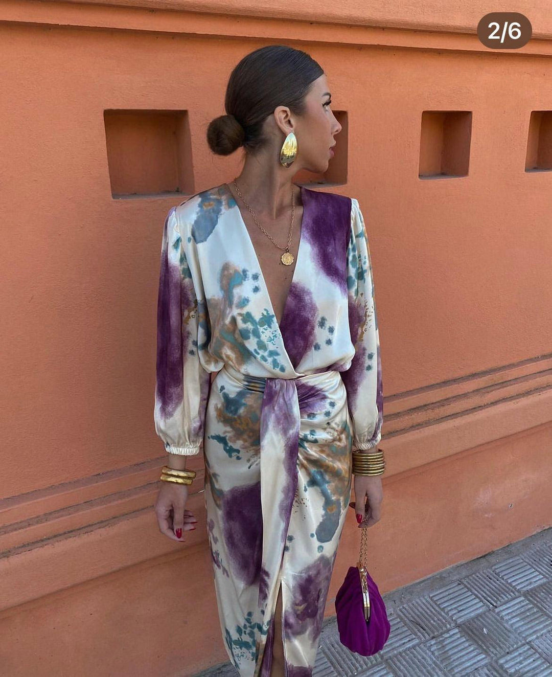 Goizane - Vestido Floral Elegante Com Decote Em V
