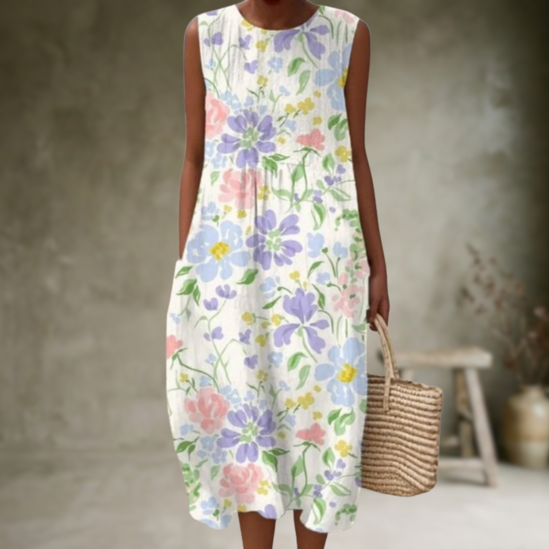 Natia - Vestido Midi Sem Mangas em Algodão