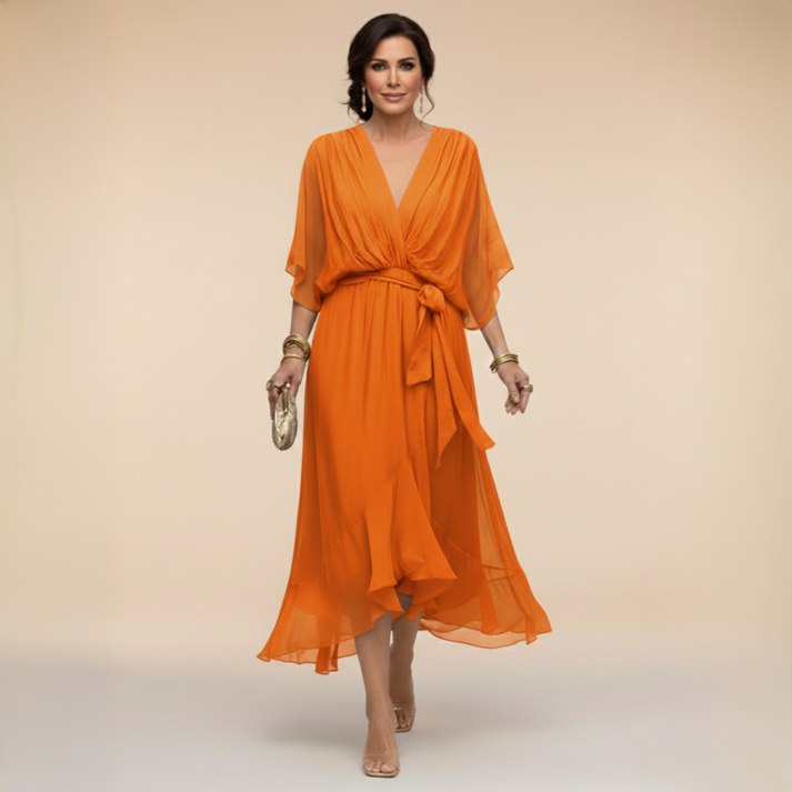 Harshani - Vestido de Chiffon Com Decote em V