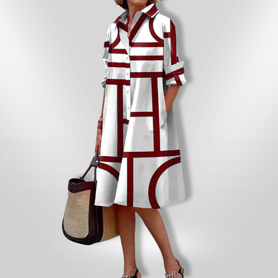 Lynna - Vestido midi Casual com Bolsos e Botões