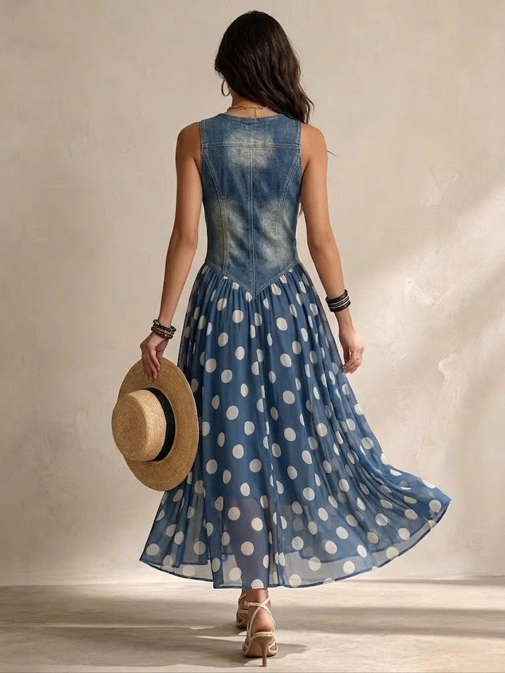 Vylina - Vestido De Ganga Com Saia De Chiffon às Bolinhas