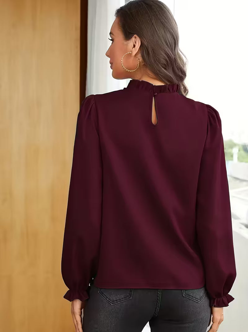 Aurelija - Blusa com Gola com Folhos e Mangas Bufantes