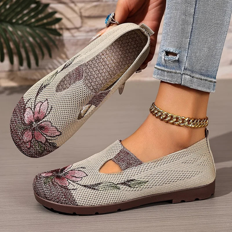 Martine – Sapatos de Malha Com Bordados Florais e Tecido Respirável
