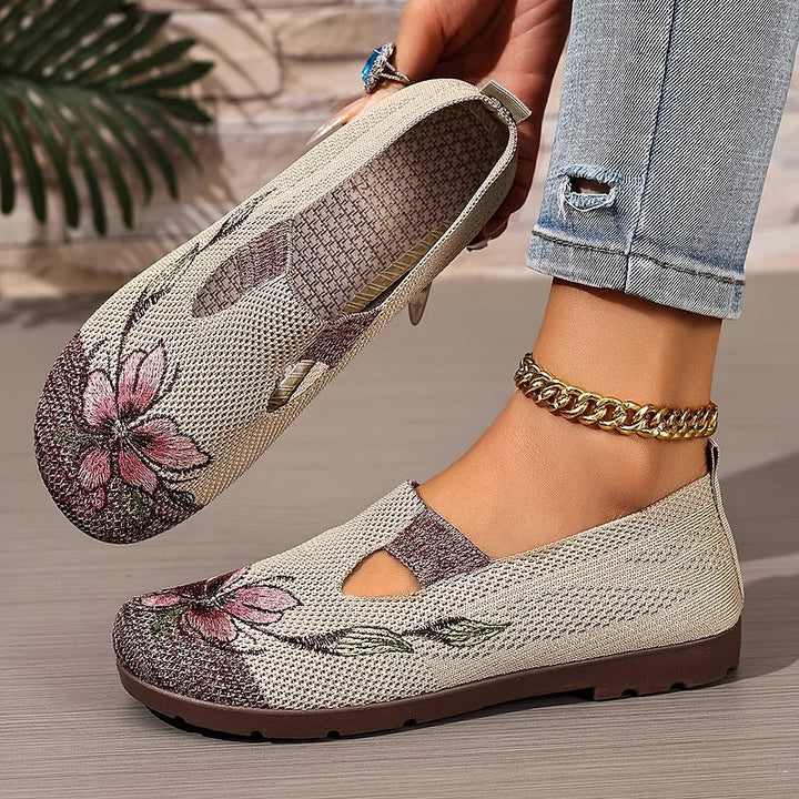 Martine – Sapatos de Malha Com Bordados Florais e Tecido Respirável