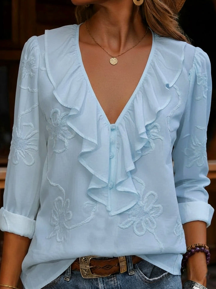 Celestine - Camisa Vintage Com Padrão Floral E Decote Em V
