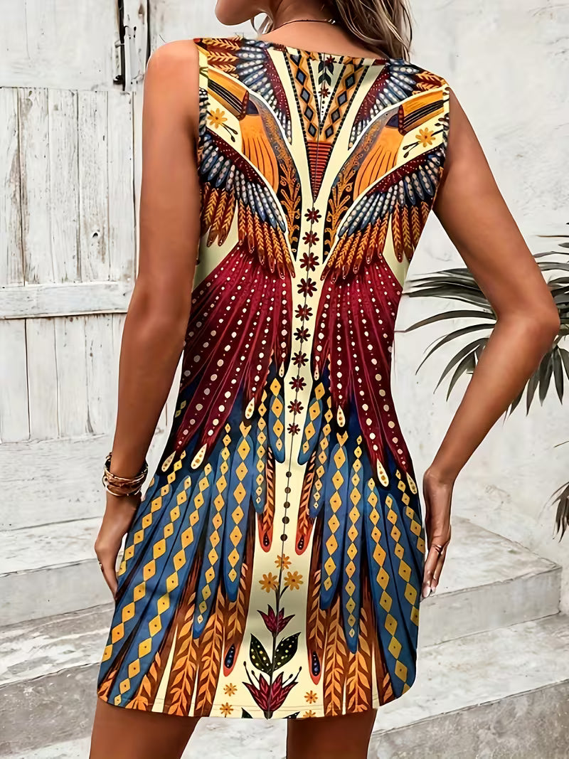 Sajila - Vestido De Verão em Linha A Com Estampado Boémio