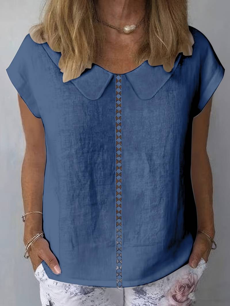 Krischelle - Camisola De Manga Curta Com Encaixe De Renda Na Iapela