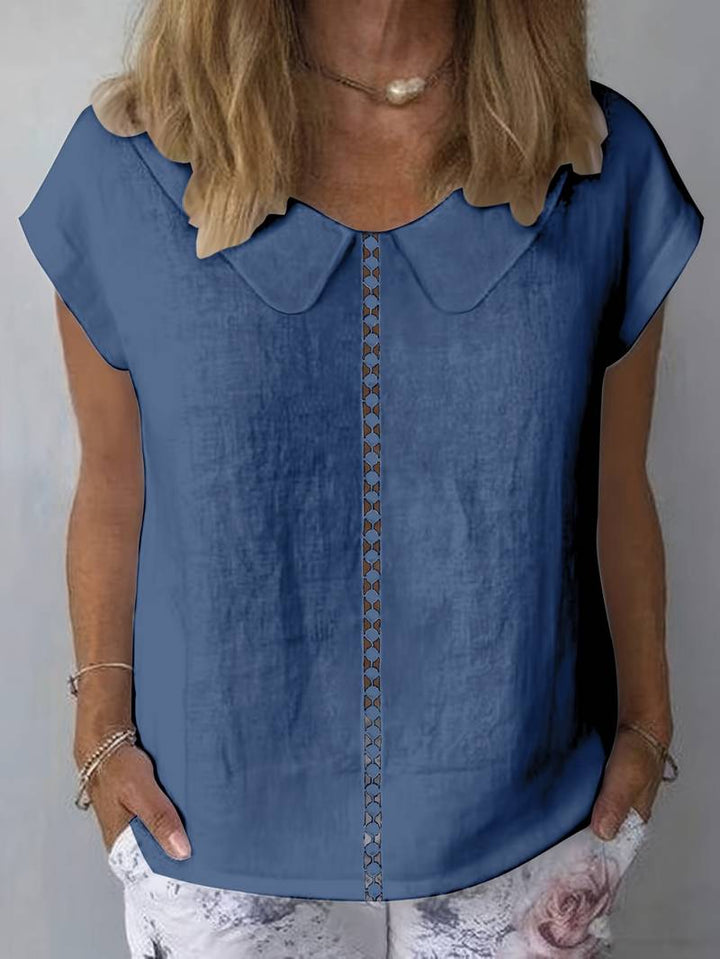 Krischelle - Camisola De Manga Curta Com Encaixe De Renda Na Iapela
